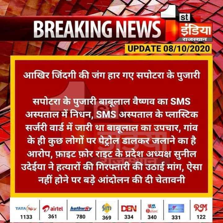 करौली से सपोटरा तहसील के बूकना गांव में बाबू लाल पुजारी जी को जिंदा जलाया